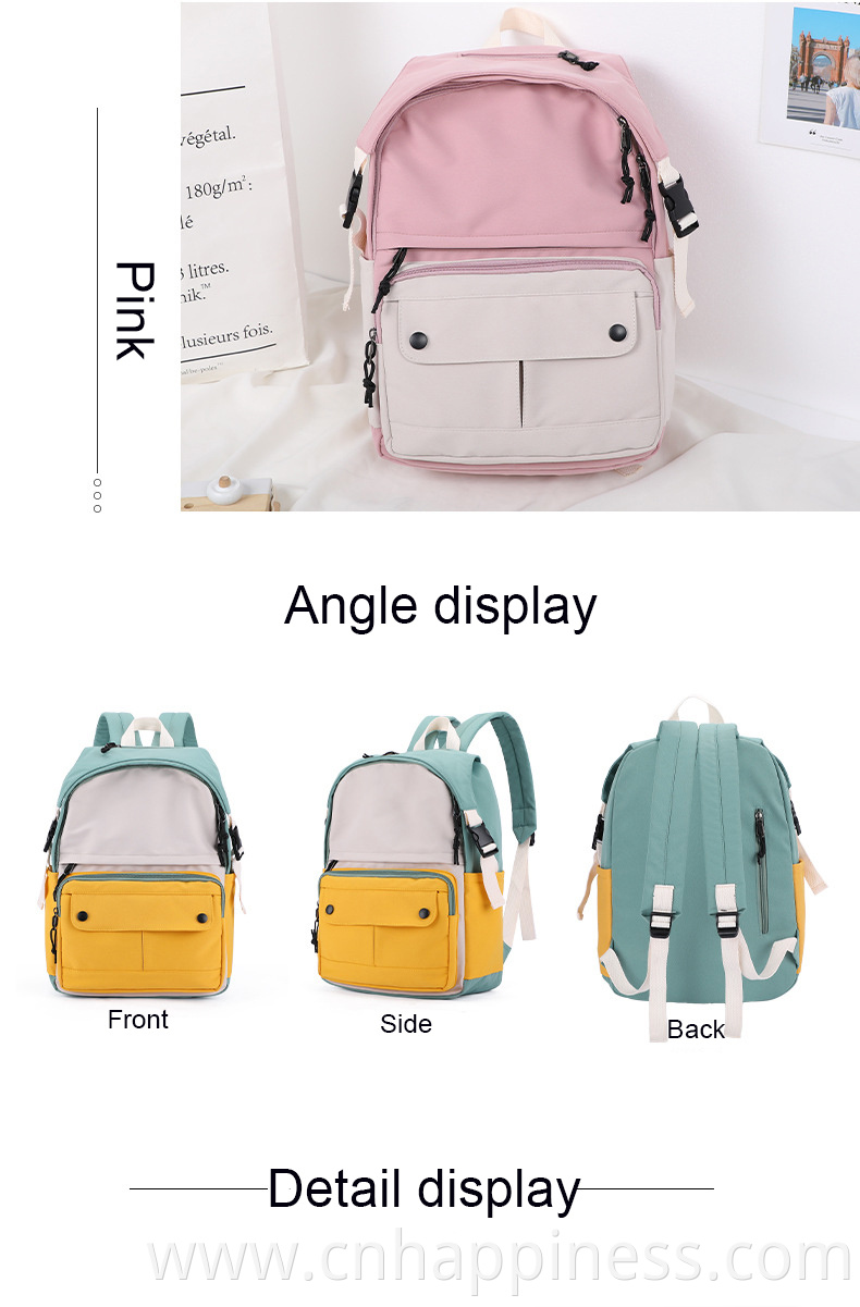New casual pink foldable student canvas laptop compartment shoulder backpack bags for teenagers